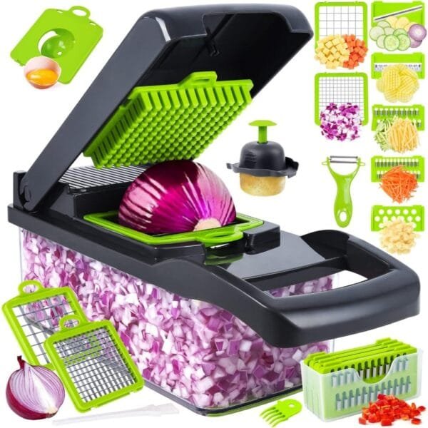 Kit 12 Peças Fatiador Picador Ralador de Legumes Verduras Alimentos Acrílico Frutas Cozinha Aço Inox