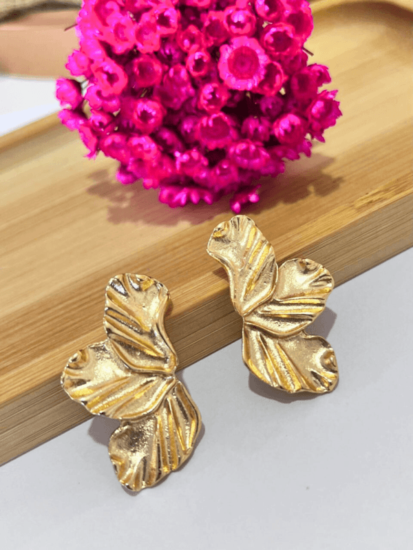 Brinco feminino meia folha martelado folheado a ouro luxo elegante da moda