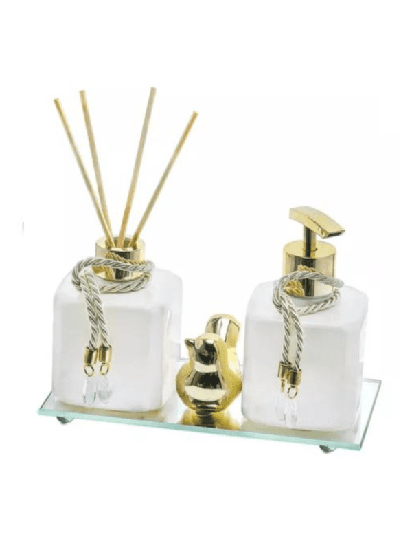 Kit Lavabo Banheiro Aromatizador de Ambiente e Saboneteira Luxo Bandeja