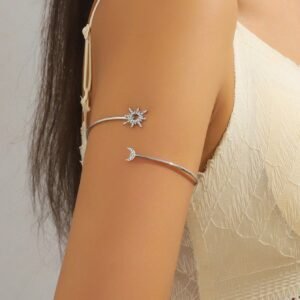 1 Peça Pulseira Ajustável Geométrica, Desenho Micro-Incrustado de Sol e Lua, Personalidade, Adequada para Mulheres em Outdoor, Viagens, Festas e Namoros, Ótimo Presente