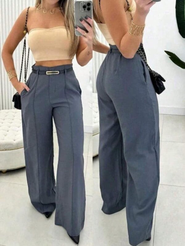 Calça Social Alfaiataria Feminina Pantalona com Cinto Moda Luxo 2025