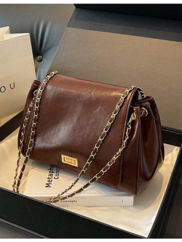 Bolsa Tote Feminina Bordô, Bolsa de Ombro Xadrez com Alça de Corrente,