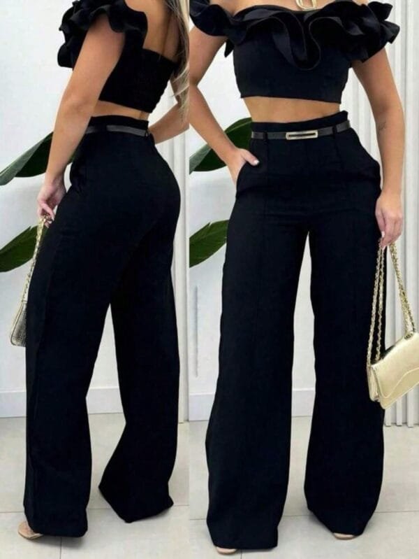 Calça Social Alfaiataria Pantalona Feminina com Cinto Moda Luxo