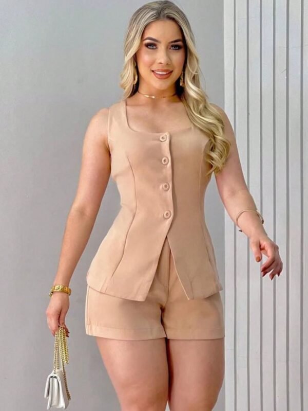 Conjunto Alfaiataria feminino elegante verao short e blusa social festa