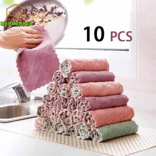 10 pcs Pano Absorvente Anti Óleo Para Cozinha /Toalha De Limpeza De Veludo Cozinha / Toalha De Mesa / Pano De Microfibra