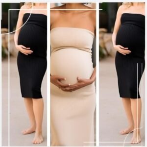 Vestido Midi Tomara Que Caia Para Gestantes Anarruga Canelado Tubinho Justo