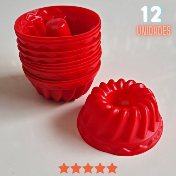 Kit 12 Forminhas 7x4.5x3.5 cm de Silicone Mini Pudim Bolo Forma Assadeira Redonda Antiaderente Torta Cupcake