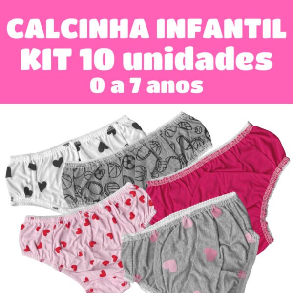 Calcinha Infantil Kit 10 un Calcinha bebê Calcinha menina 0 a 7 anos algodão calcinha algodão Enxoval Infantil