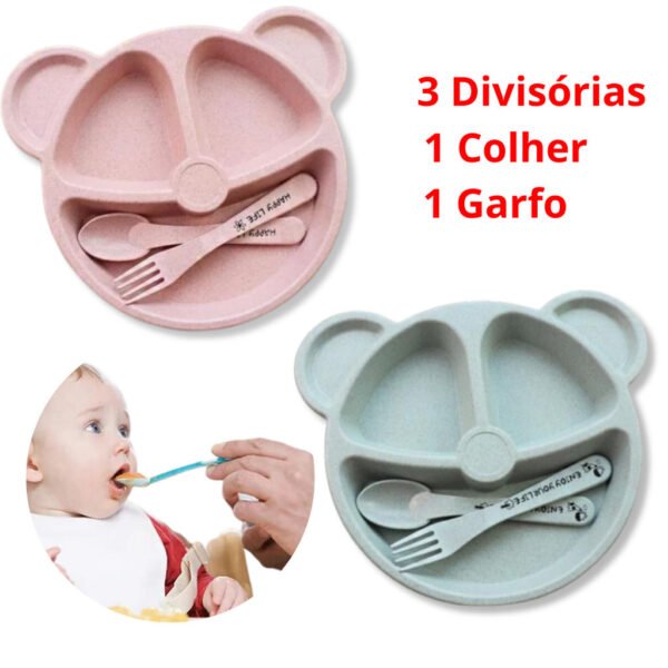 prato infantil com Divisórias e talheres pratinho urso introduçao alimentar papinha criança ursinho