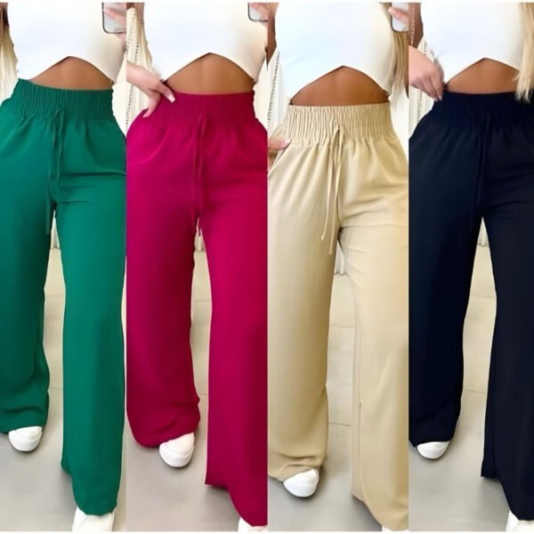 Calça Pantalona Feminina Cintura Alta  Com Bolso Tecido Duna 2025 #2