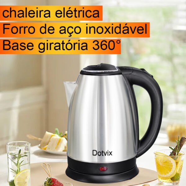 Chaleira Elétrica de Aço Inox, 1.8L ou 2.0L, 110V/220V, Ferve Água Rápido com Tampa e Desligamento Automático.