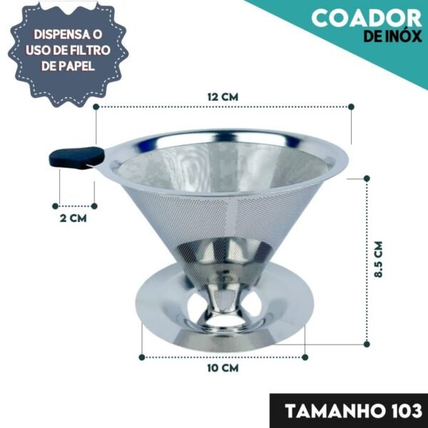 Filtro Coador De Café Inox 103 - Com Pegador em Silicone - Peneira Aço Reutilizável  - CH