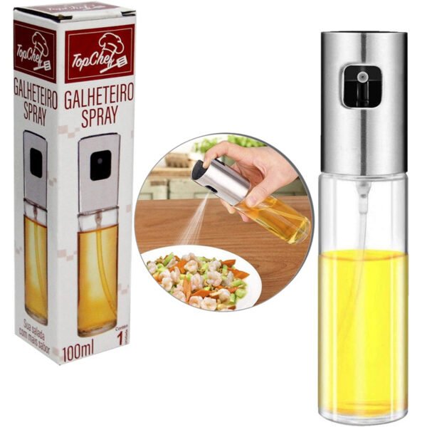Pulverizador Spray Multiuso 180ml Porta Azeite 17x6cm Vinagre e Molhos De Vidro Com Tampa Plástico