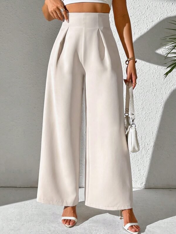 SHEIN Clasi Calça casual feminina de perna larga com tecido de cor sólida texturizado