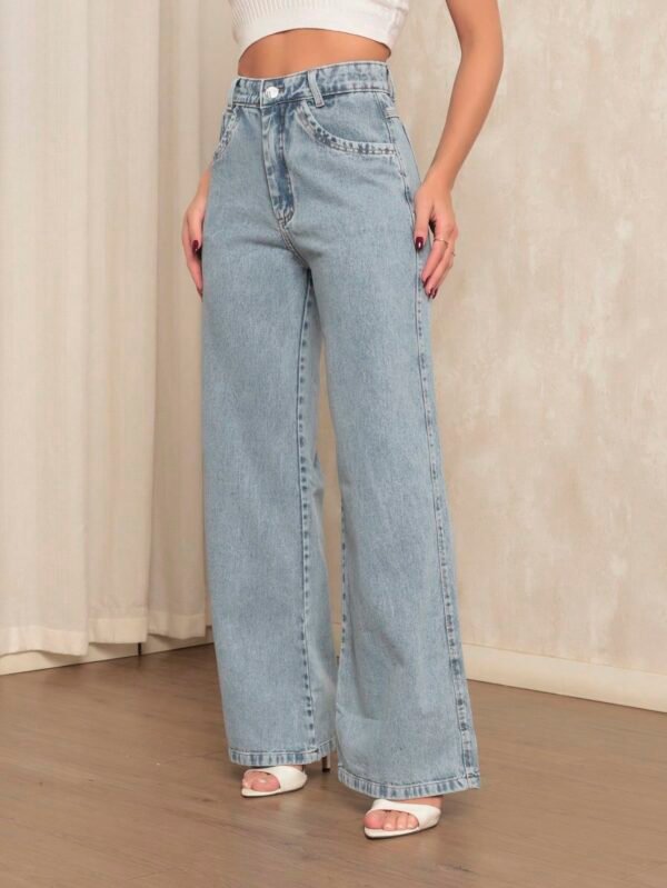 Calça Jeans Feminina Wide Leg Tecido 100% Jeans Cintura Alta Na Promoção
