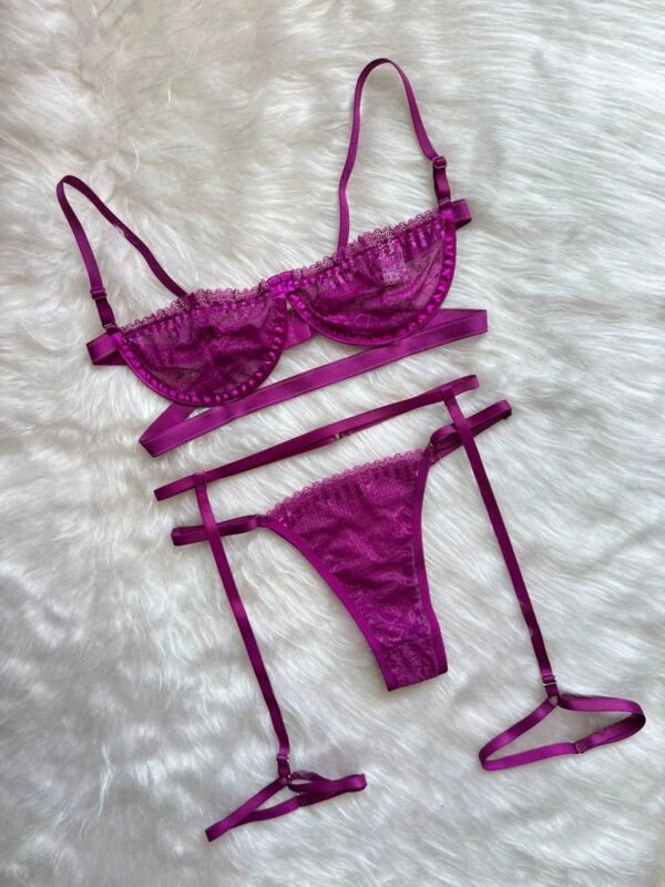 Kit Conjunto Sexy Gringa Sutiã Com Aro e Calcinha Regulável + Cinta Liga