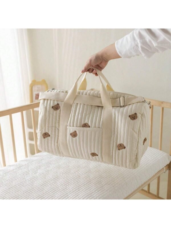 Bolsa de Mão de Pelúcia com Estampa de Urso - Bolsa de Fralda Multifuncional de Grande Capacidade e Bolsa de Transporte de Itens Essenciais para Bebês com Alça de Ombro, Adequada para Bebês, Crianças e Adultos
