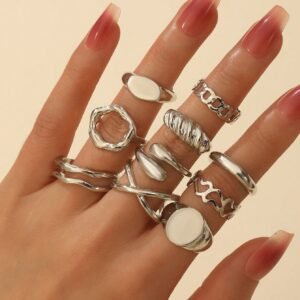 10 Peças Conjunto de Anéis de Moda Minimalista na Cor Prata para Mulheres
