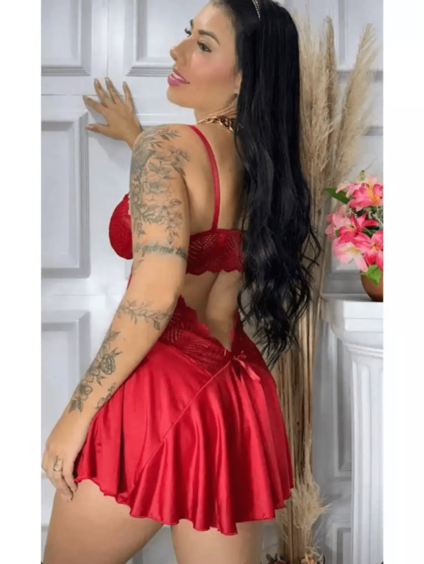 Camisola Sensual Com Renda Decote Costas Roupa De Dormir