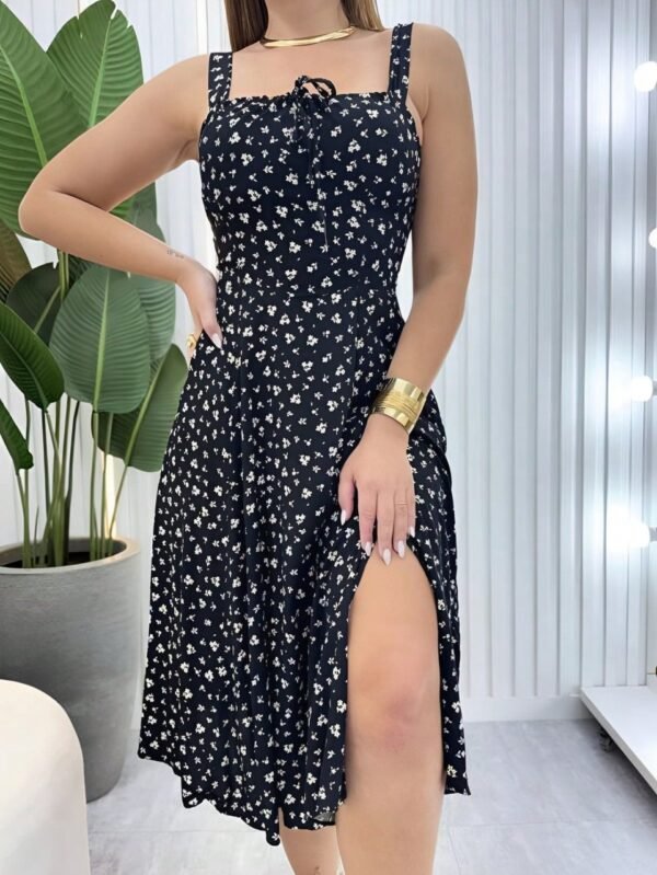 Vestido midi feminino longo verao com fenda soltinho camponesa amarrações floral