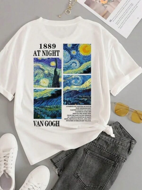 Camiseta feminina 30.1 Penteada Camisa Malha 100% Algodão estampada van gogh