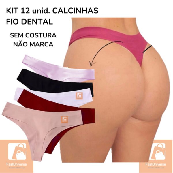 Kit 12 Calcinhas Fio Dental Corte a Laser Sem Costura Acabamento Premium