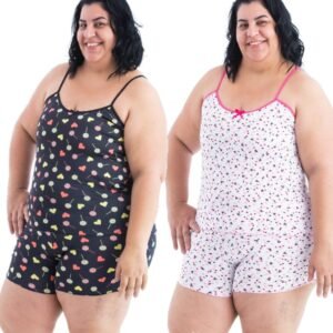 2 Conjuntos Plus Size Baby Doll Short Doll Estampado Sem Bojo Pijama Feminina Premium
