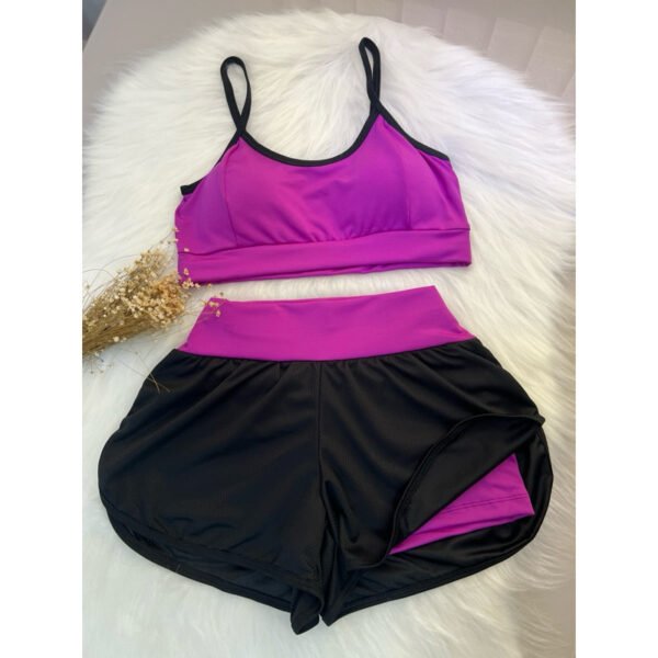 Conjunto Shorts Duplo e Top com Bojo Fitness Academia