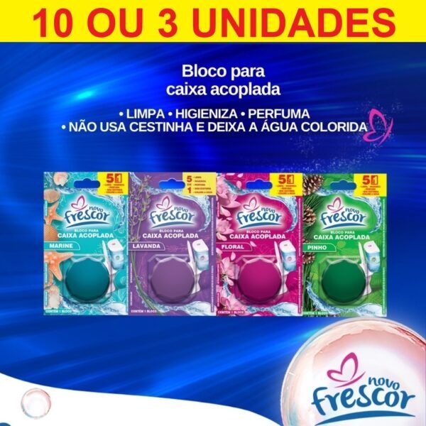 Conjunto 10 Ou 3 Blocos Para Caixa Acoplada 45g Novo Frescor Tablete Pastilha Sanitário Ou 3 Blocos