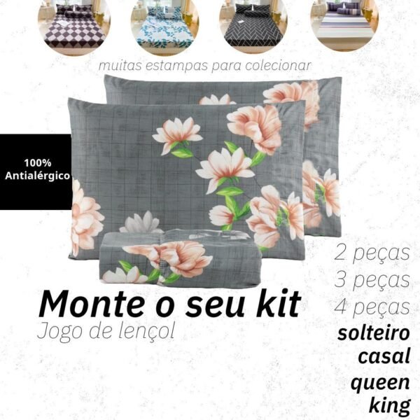 Jogo de Lençol Microfibra Estampado  - *Monte seu Kit* - 2, 3 ou 4 Peças Solteiro / Casal / Queen / King