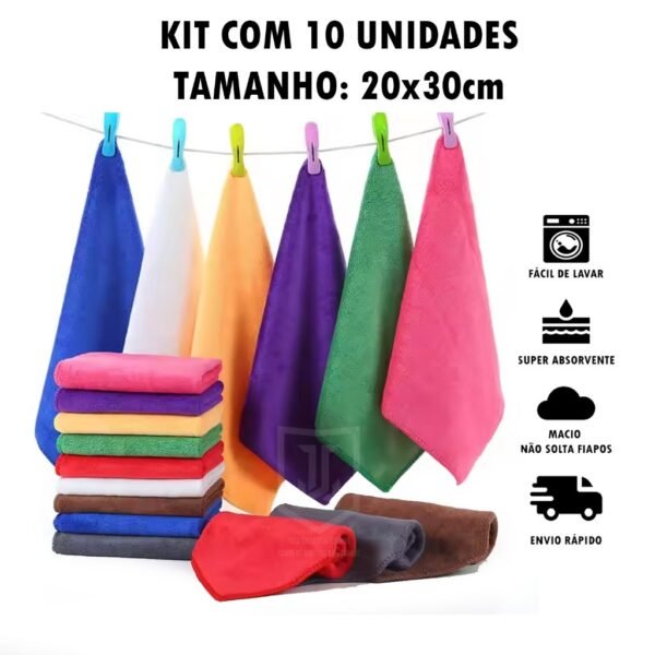 Kit 10 Panos Multiuso de Microfibra para Pia de Cozinha 20x30cm