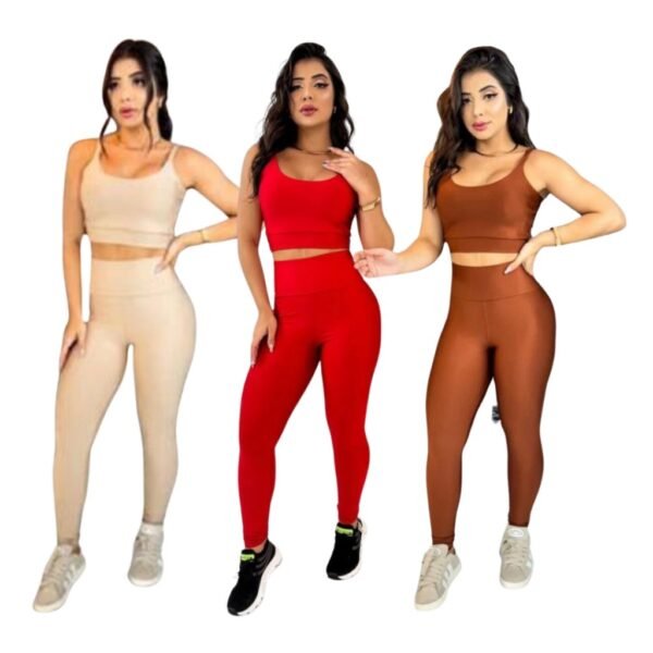 Conjunto top com calça bojo removível fitness academia feminino cintura alta moda zero transparência