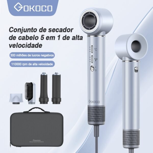 Gokoco Escova Secadora 5 em 1 Alta Velocidade Magnético Alisamento Pente Curling Ferro Secagem Rápida Secador De Cabelos Conjunto