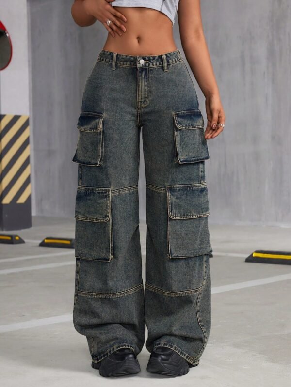 SHEIN ICON Calça Jeans De Carga E Perna Larga Feminina