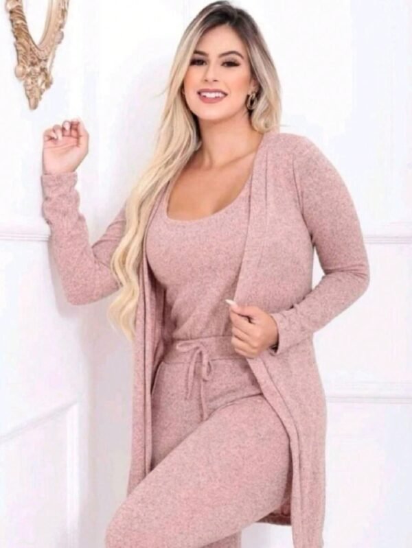 Conjunto De Frio Feminino Lanzinha Três Peças Blusa Regata Calça E Cardigan Moda Inverno