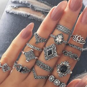 15 Peças Vintage Boêmio Lótus 15 Conjunto De Anéis