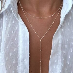 1 peça Colar Longo em forma de Y com corrente de bolinhas de joalheria, adequado para uso diário de mulheres e meninas