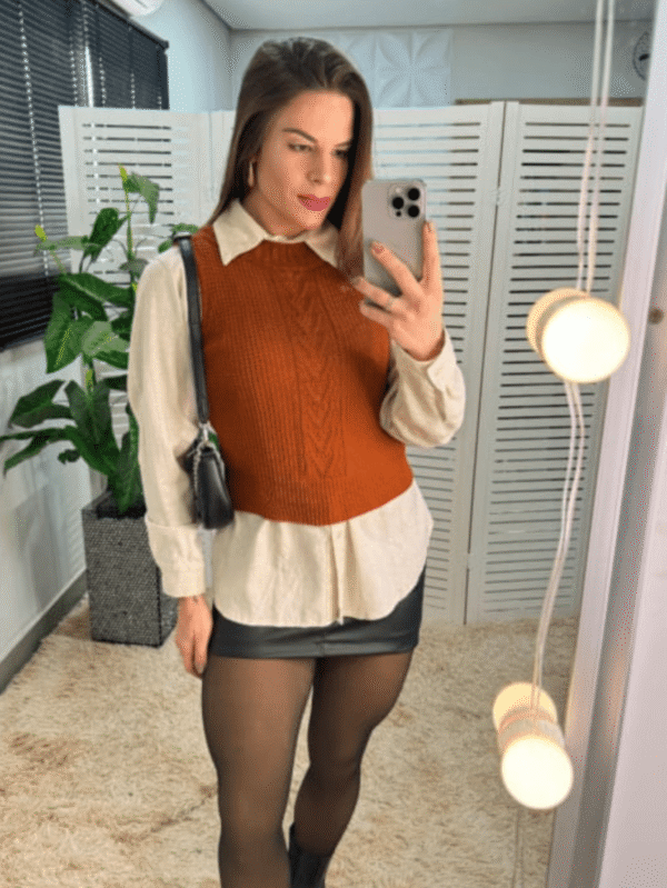 Colete Tricot Femino Curto Inverno Moda Sem Gola Maxi Sueter Tricô Colet