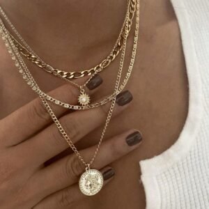 1 Peça Colar Multicamada de Pingente Redondo Estilo Bohemian com Strass