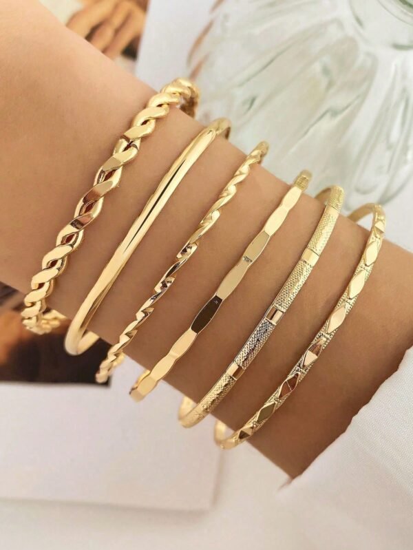 6 Peças De Pulseira Feminina Cruzada De Metal E Diamante Brilhante
