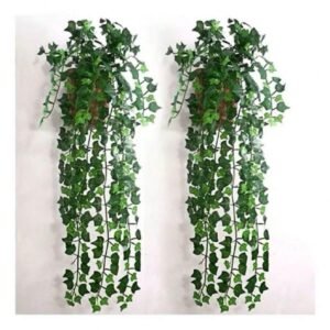 1 Kit Planta Decorativa + Vaso Grande Trancado Marrom 2 Pendentes Artificial Folhas De Hera