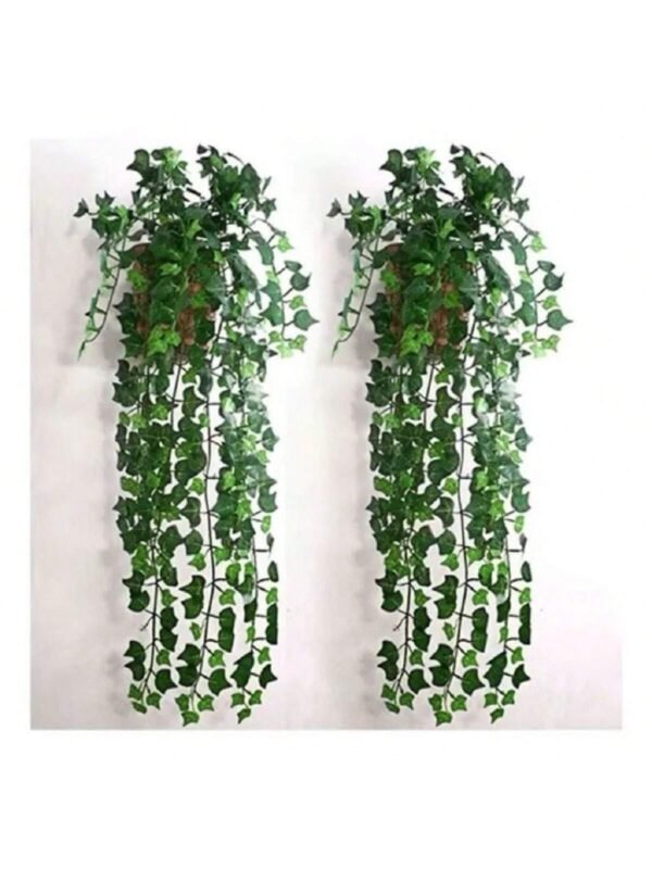 1 Kit Planta Decorativa + Vaso Grande Trancado Marrom 2 Pendentes Artificial Folhas De Hera