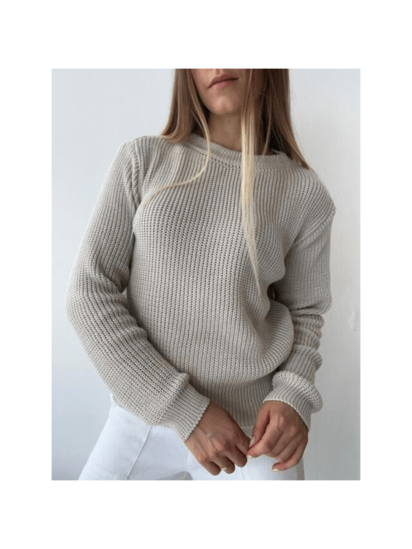 Blusa Tricô Inverno Ponto Fang Tricot Gola Redonda Manga Bufante