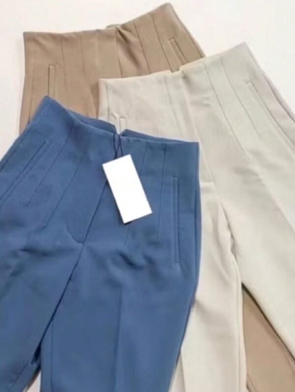 Calça Alfaiataria Feminina Cintura Alta Com Zíper Social Tecido Oxford Moda Luxo Elegância Slim