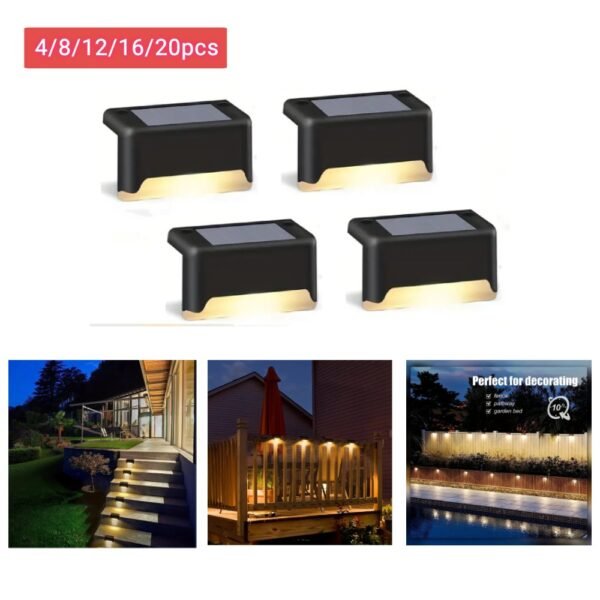 4/8/12/16/20pcs Luminária Solar Para Escada Parede Muro À Prova D'água Enfeite Jardim/Varanda/Ambientes Externos