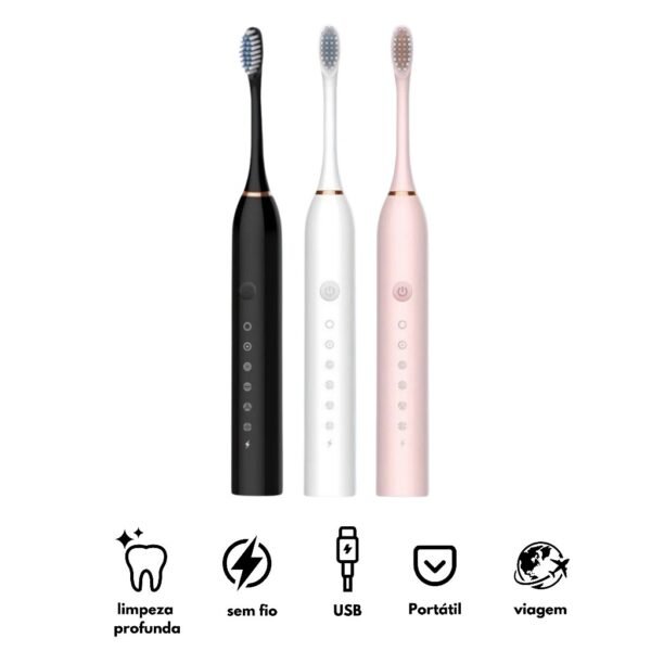 Escova Dental Elétrica  USB Carga 6 Engrenagem  À Prova D'água 4 Escovas Cabeças De Substituição