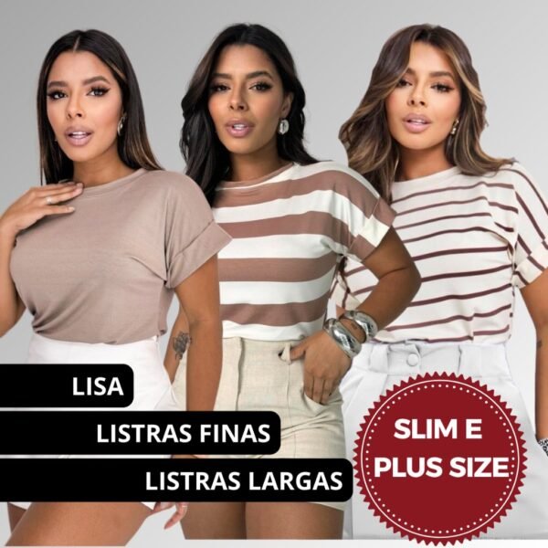 Blusa Camiseta Listrada (38 ao 52) Feminina T shirt Manga Japonesa Curta Dobrada