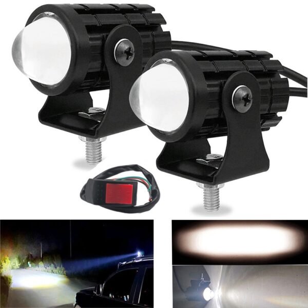 2pcs Lente Projetora Dupla Cor Mini Farol LED Amarelo Branco Universal para ATV Scooter Trucks SUV Cars