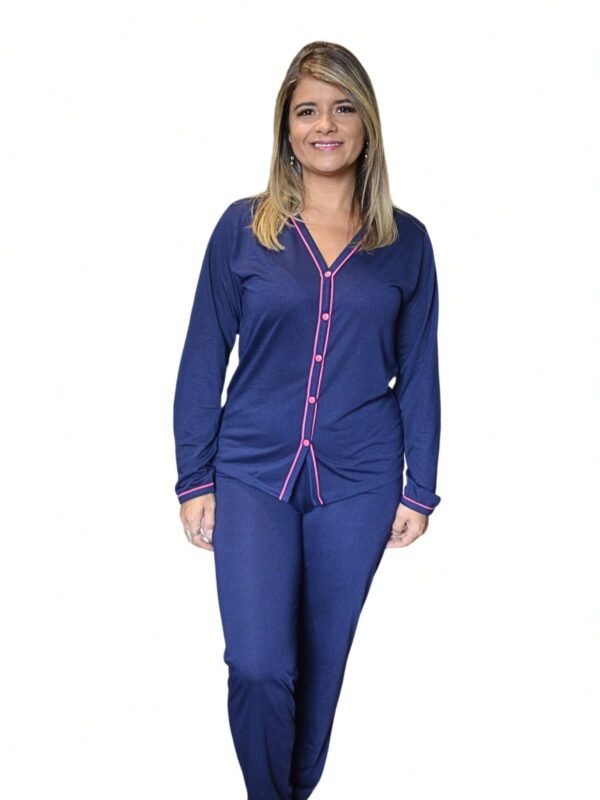 Pijama De Botão Blogueirinha Liso Blusa Manga Longa Calça Longa Linha Noite Confort Amamentação Pós Cirurgico
