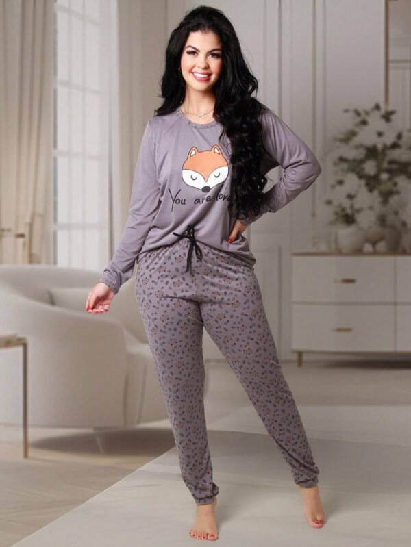 Pijama Feminino de Suede Calça e Blusa Manga longa Inverno REF:1076